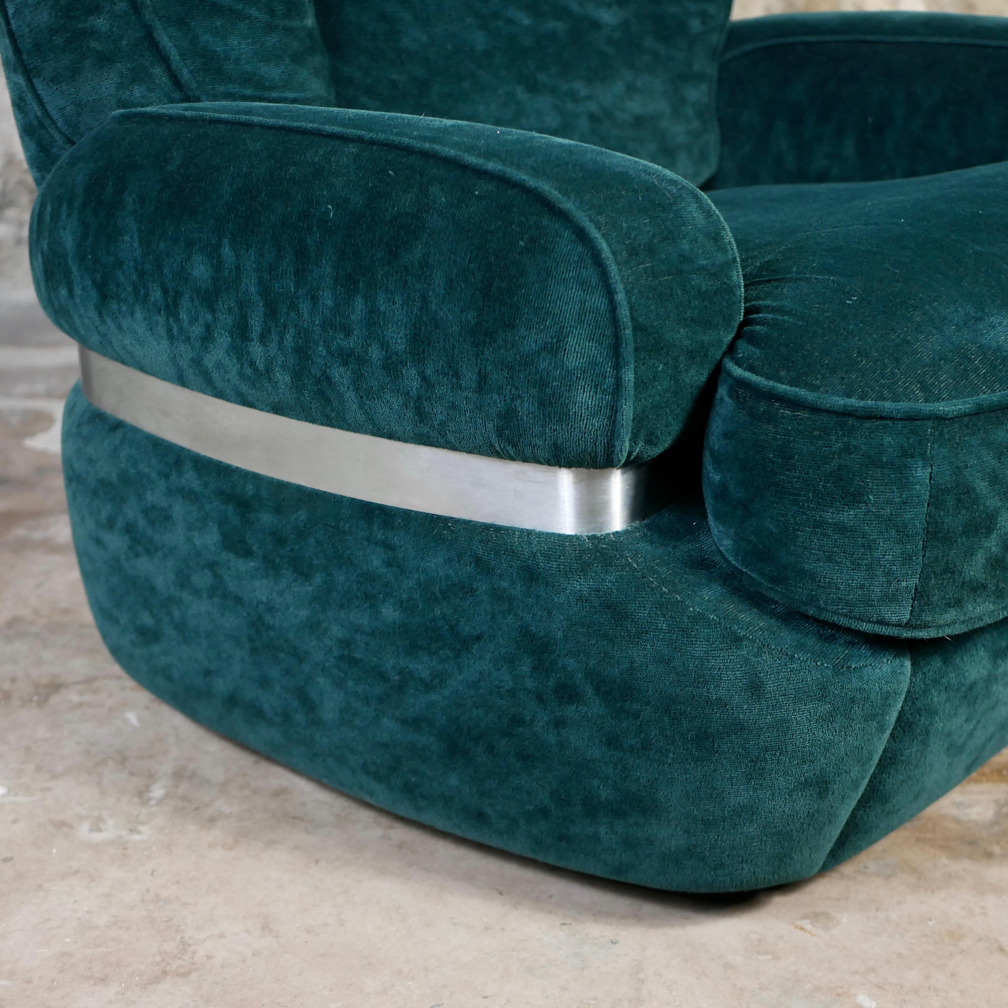 Paire de fauteuils en velours vert de Beka, fabriqués en France, 1970 3