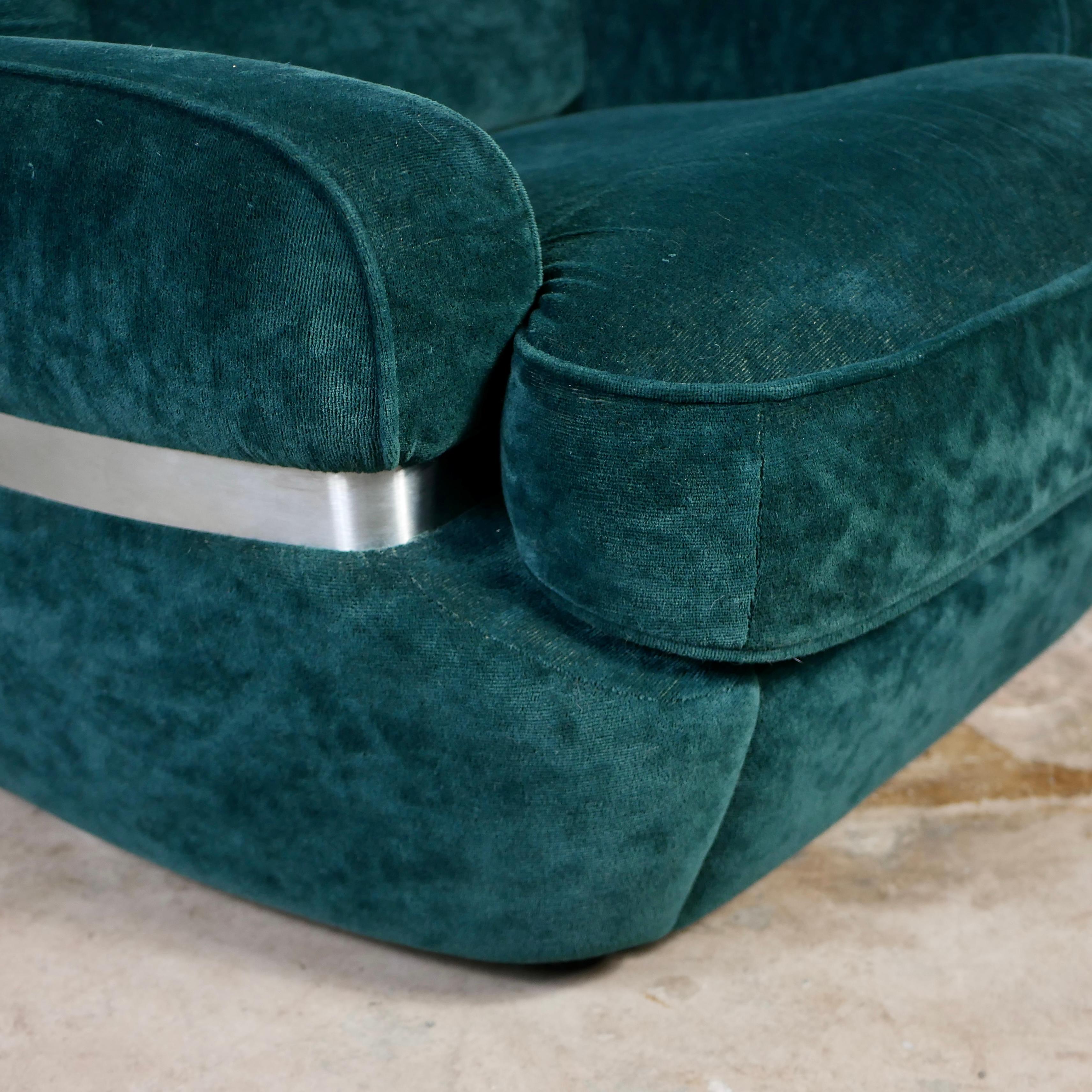 Paire de fauteuils en velours vert de Beka, fabriqués en France, 1970 4