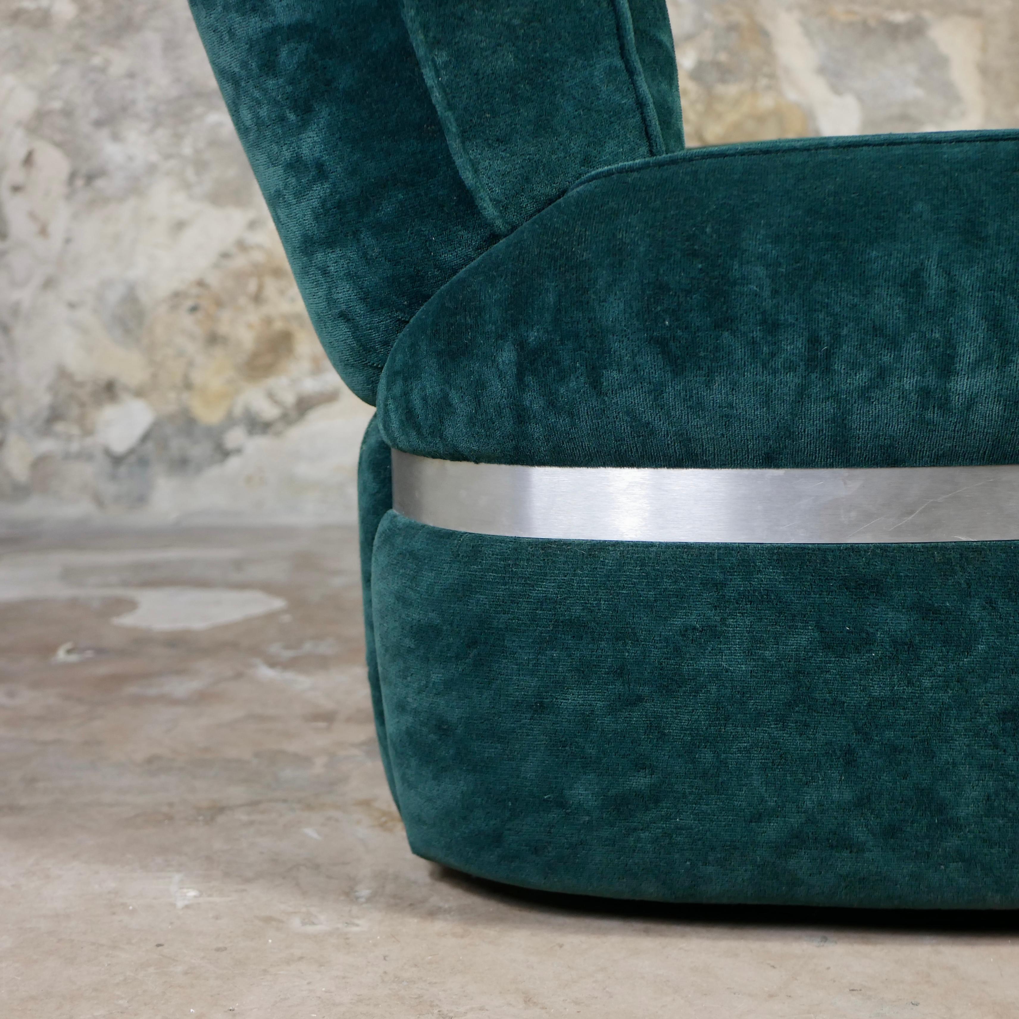 Paire de fauteuils en velours vert de Beka, fabriqués en France, 1970 Bon état à Lyon, FR