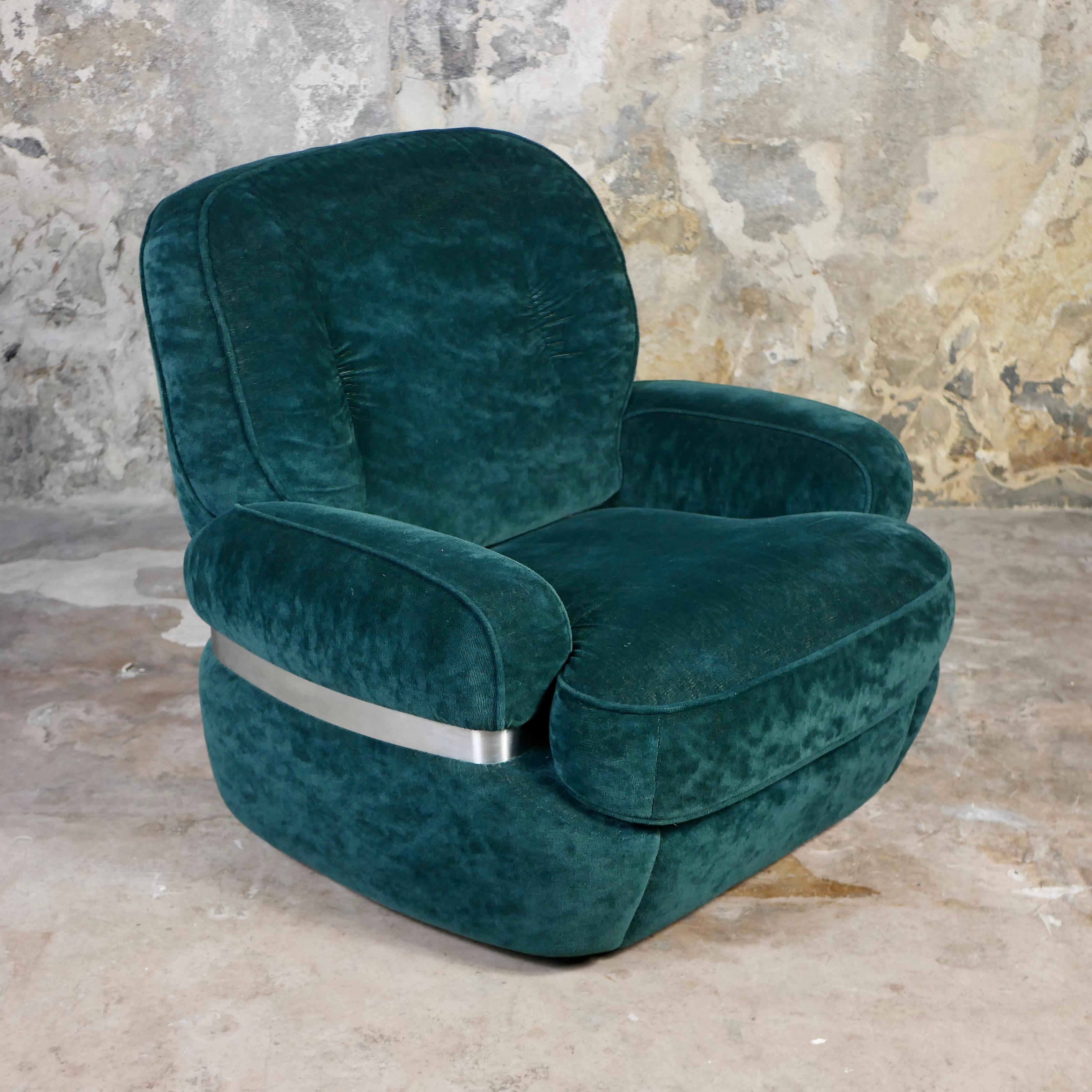 Métal Paire de fauteuils en velours vert de Beka, fabriqués en France, 1970