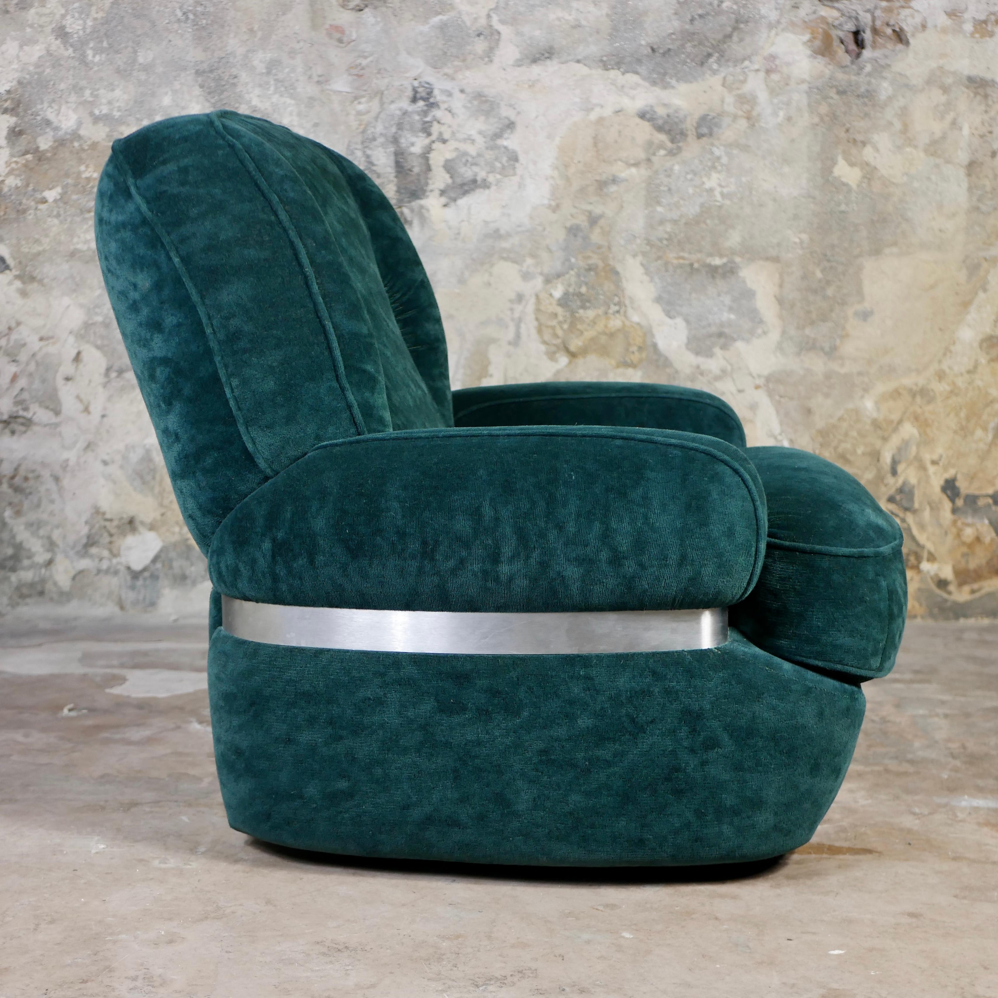 Paire de fauteuils en velours vert de Beka, fabriqués en France, 1970 1