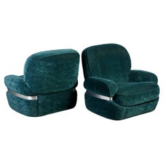 Paire de fauteuils en velours vert de Beka, fabriqués en France, 1970