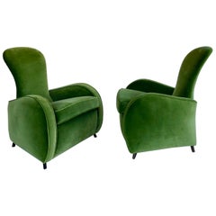 Pair of Green Velvet Armchairs, Europe, Possibly Italian, circa 1950s