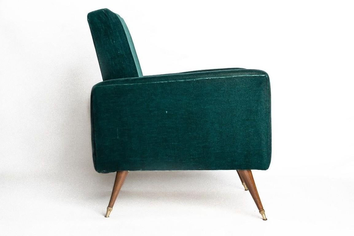 Italian Pair of Green Velvet Armchairs, Italy, Mid-20th Century