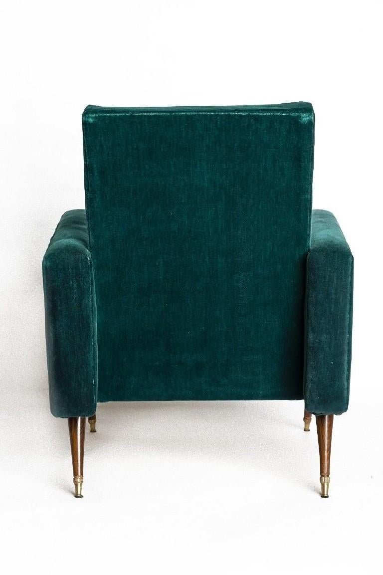 Pair of Green Velvet Armchairs, Italy, Mid-20th Century In Good Condition In Roma, IT