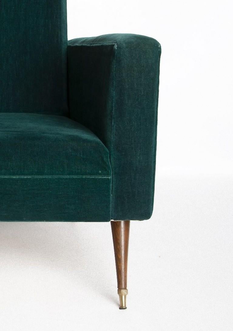 Pair of Green Velvet Armchairs, Italy, Mid-20th Century 1