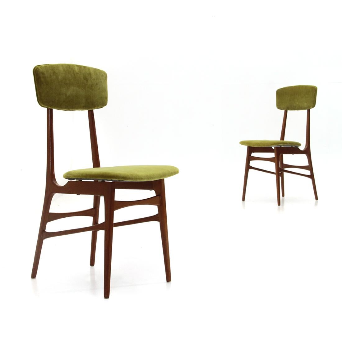 Mid-Century Modern Pair of Green Velvet Chairs, 1960s