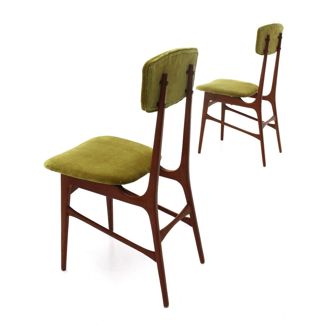 Pair of Green Velvet Chairs, 1960s In Good Condition In Savona, IT