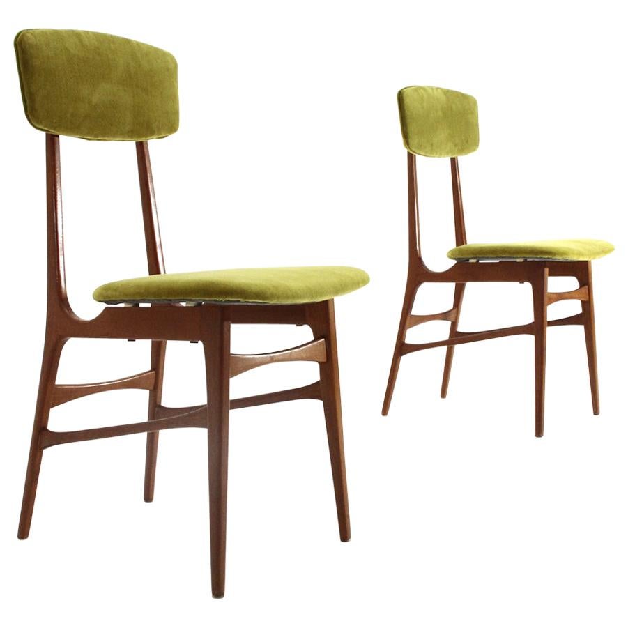 Pair of Green Velvet Chairs, 1960s