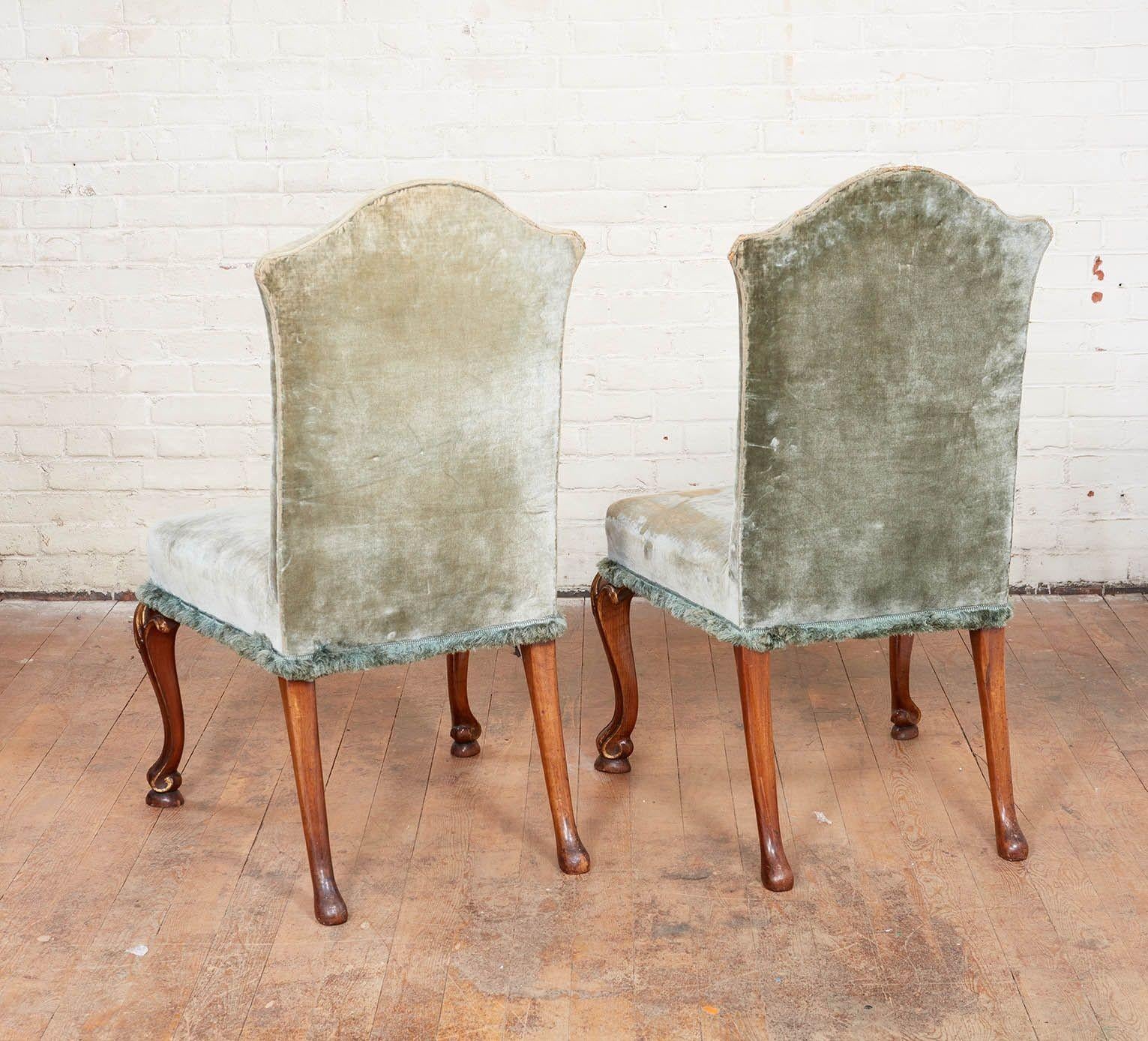 Pair of Green Velvet Chairs For Sale 5