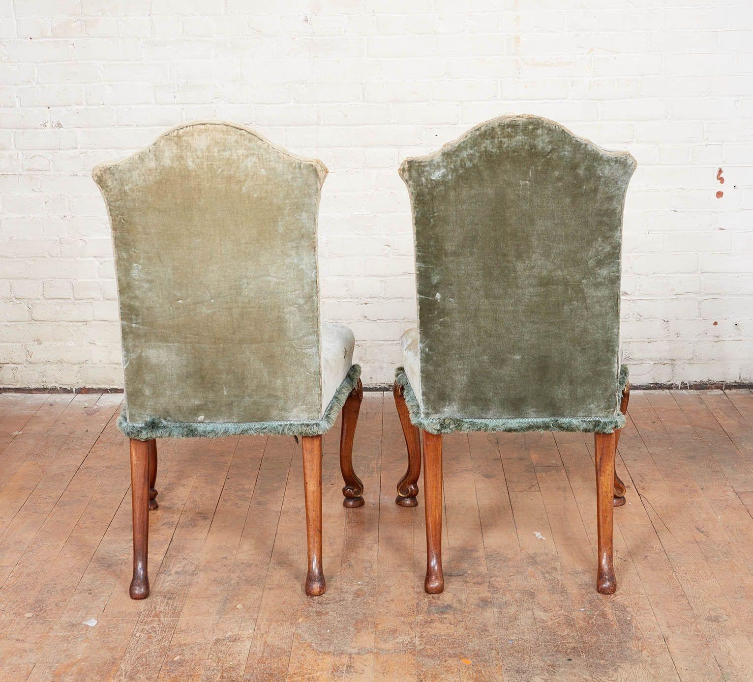 Pair of Green Velvet Chairs For Sale 6