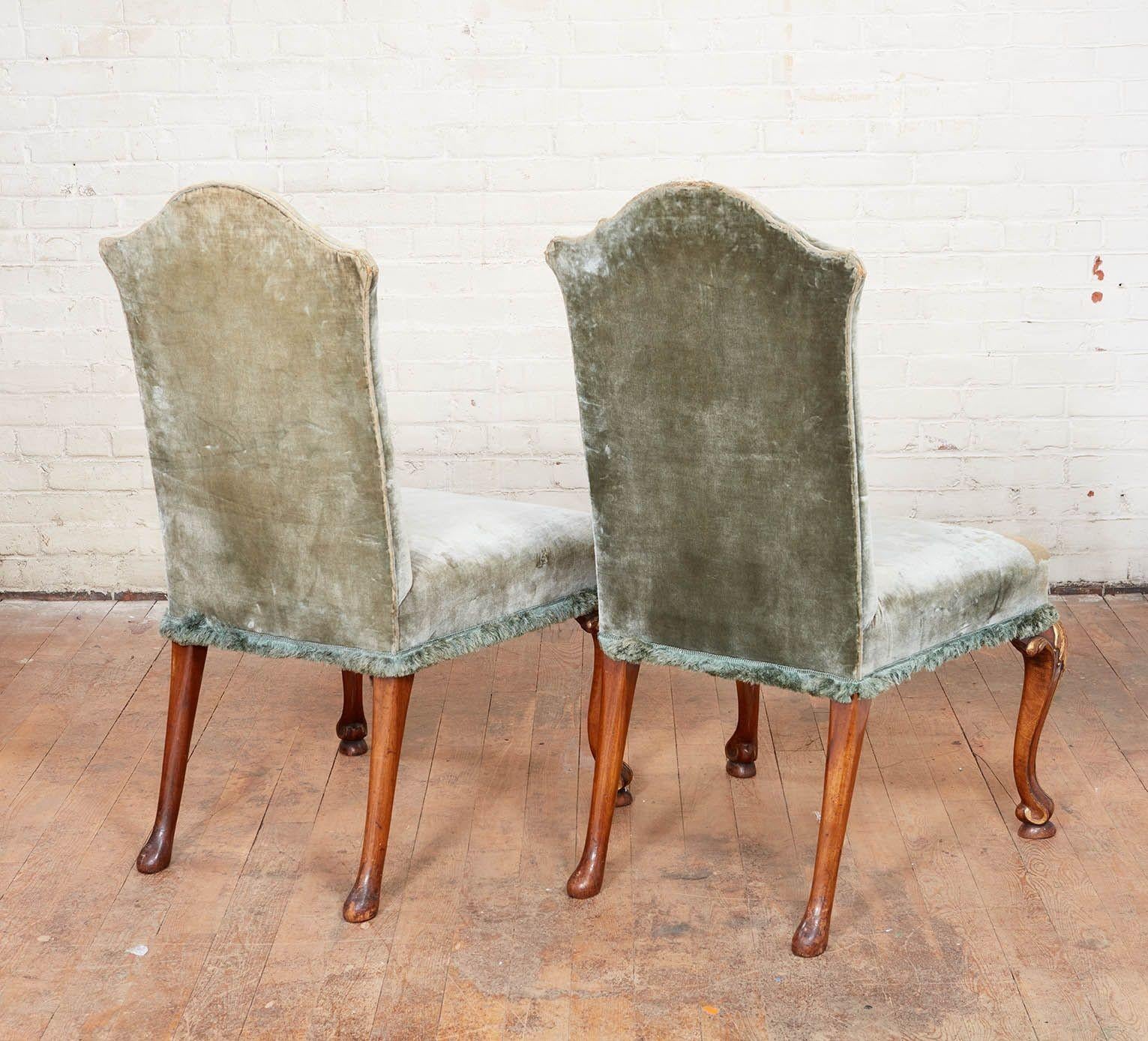 Pair of Green Velvet Chairs For Sale 7
