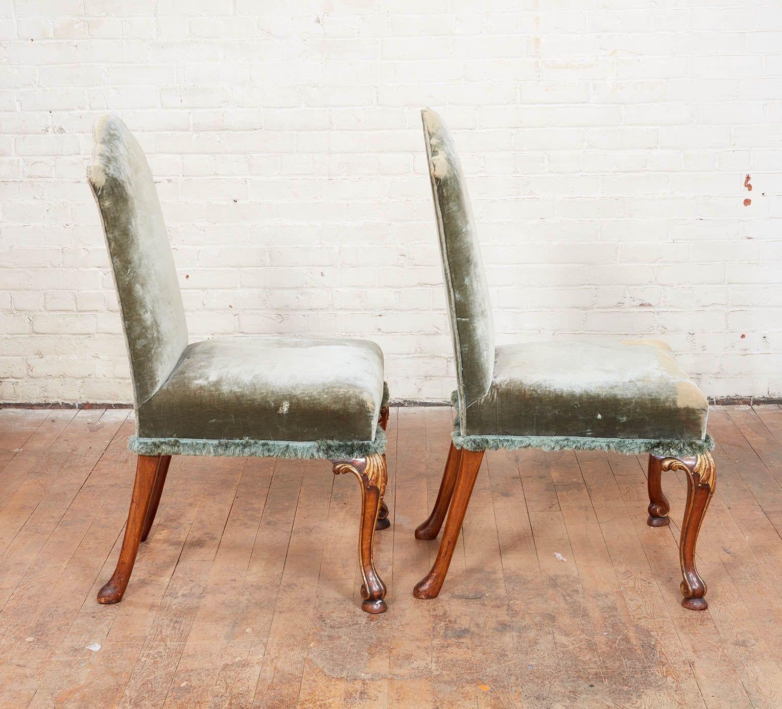 Pair of Green Velvet Chairs For Sale 8