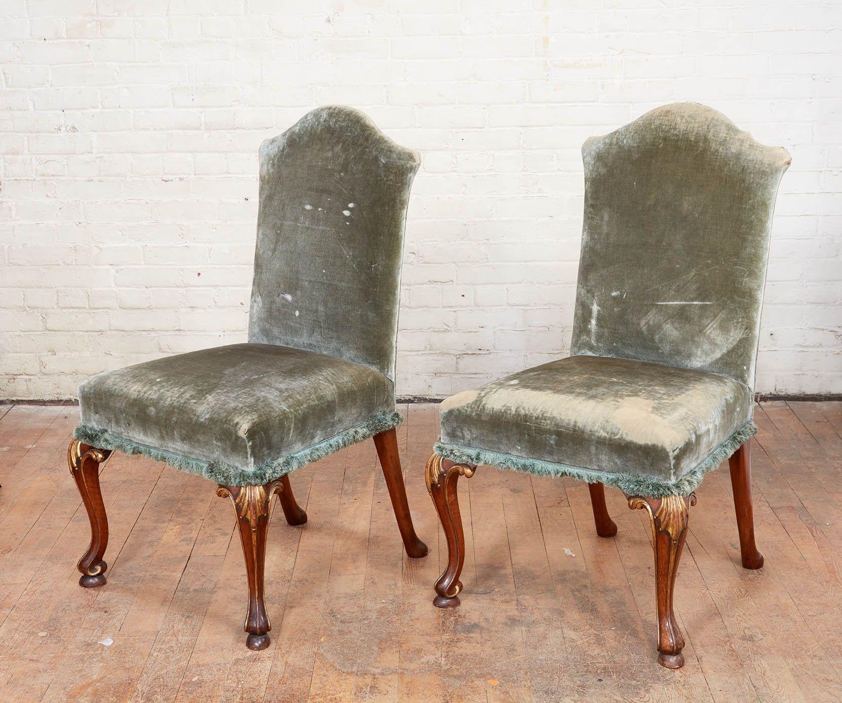 English Pair of Green Velvet Chairs For Sale