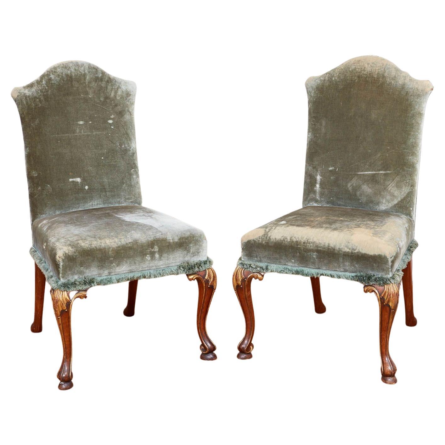 Pair of Green Velvet Chairs For Sale