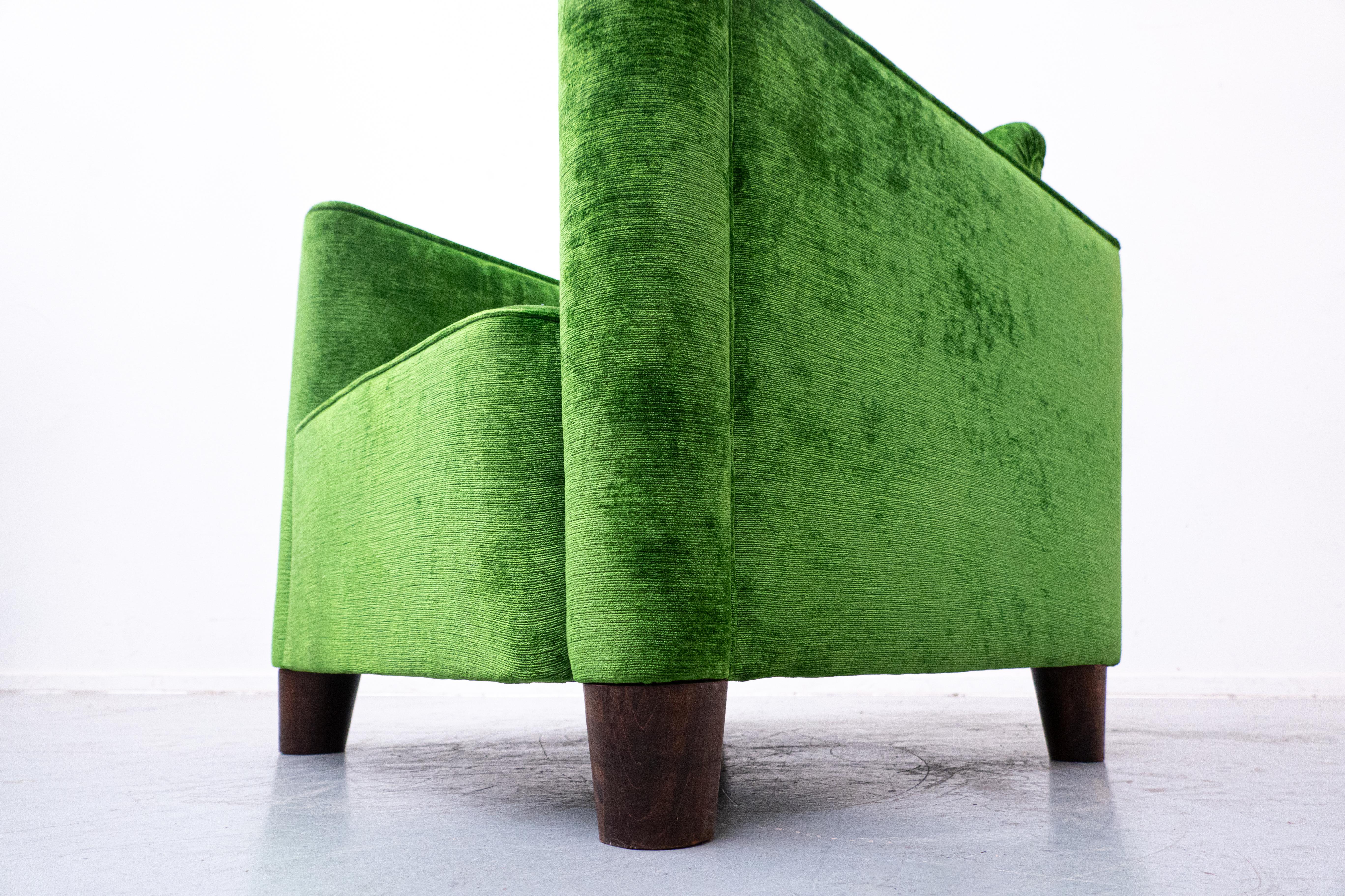 Pair of Green Velvet Club Armchairs, 1940s 5