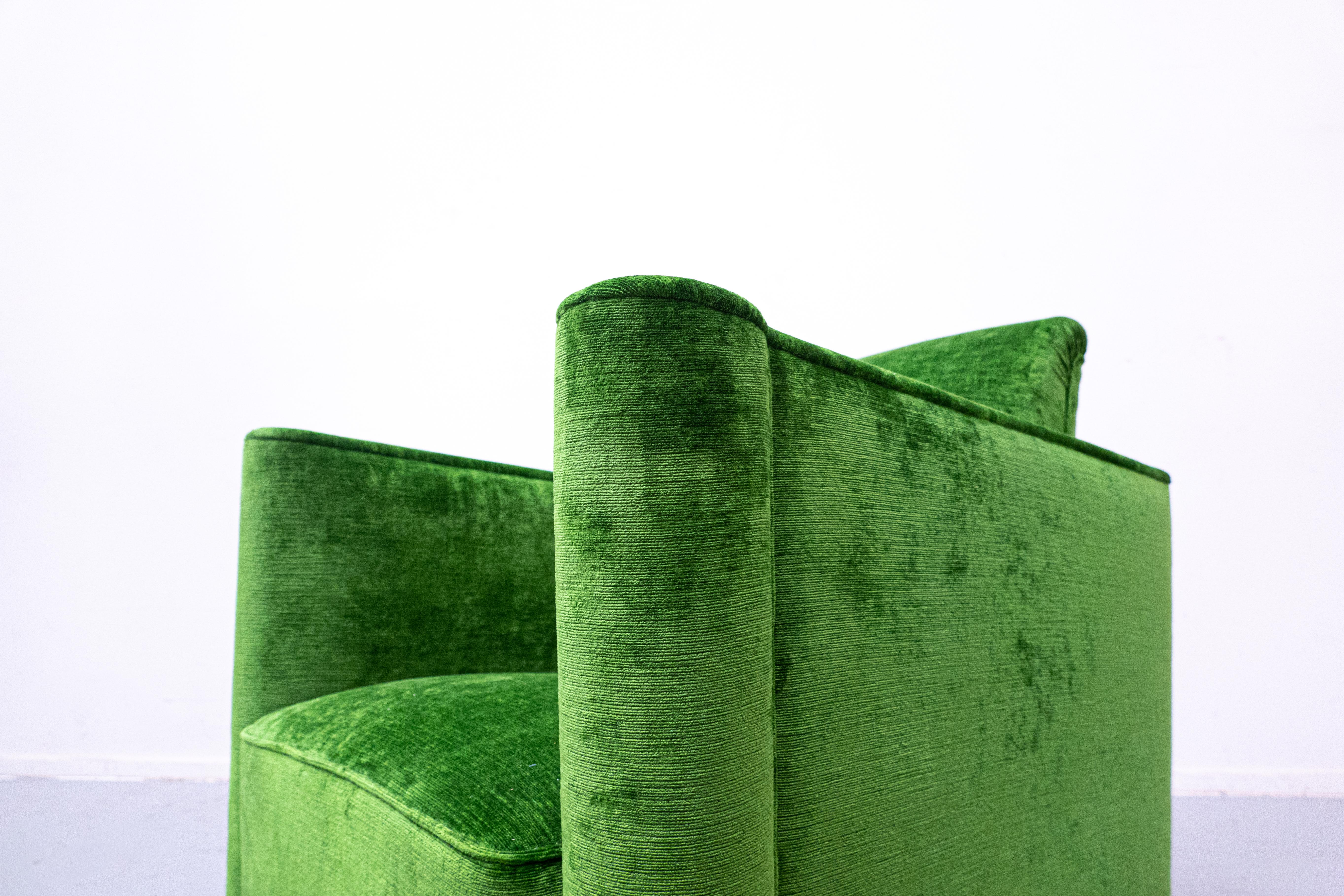 Pair of Green Velvet Club Armchairs, 1940s 6