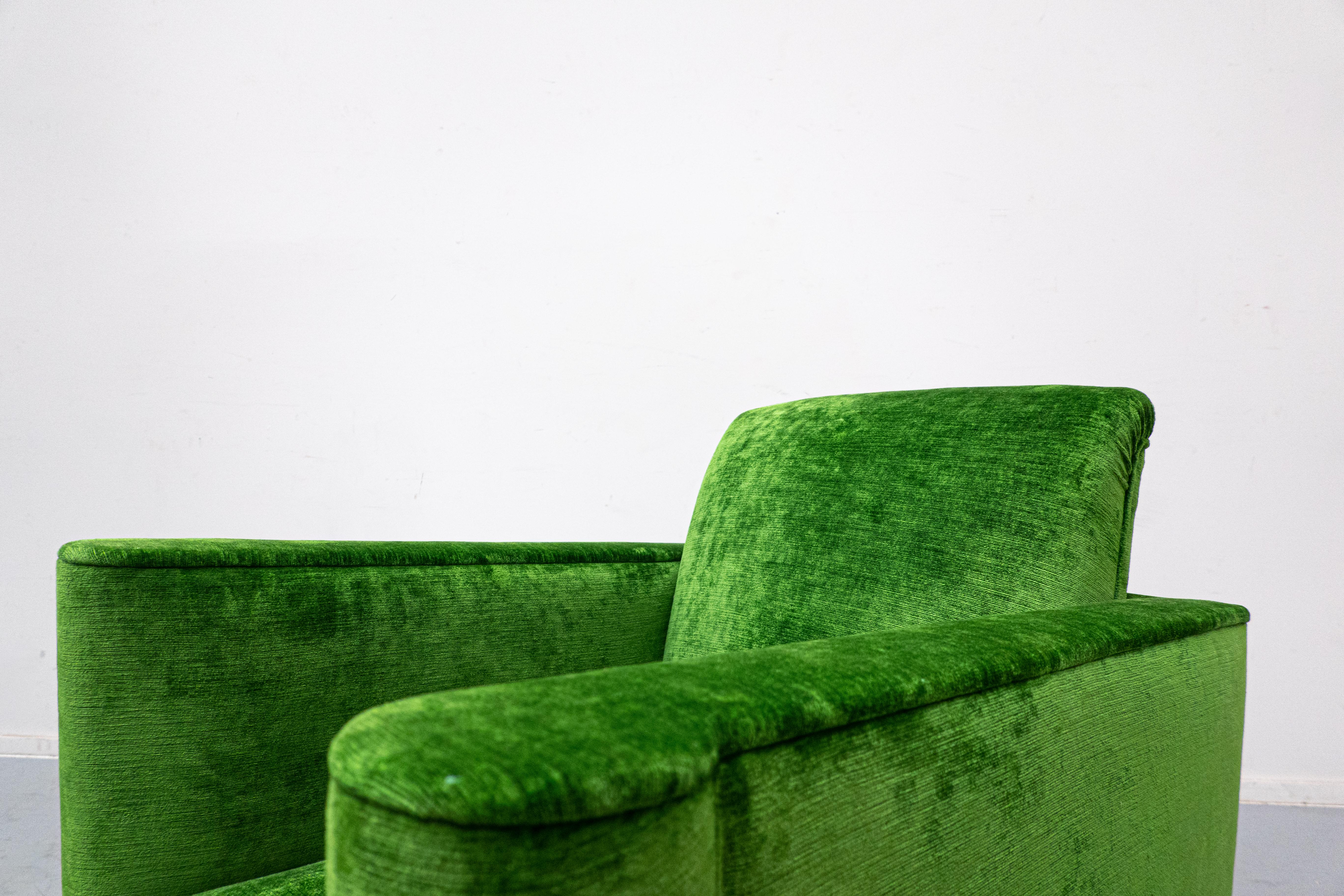 Pair of Green Velvet Club Armchairs, 1940s 7