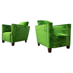 Pair of Green Velvet Club Armchairs, 1940s