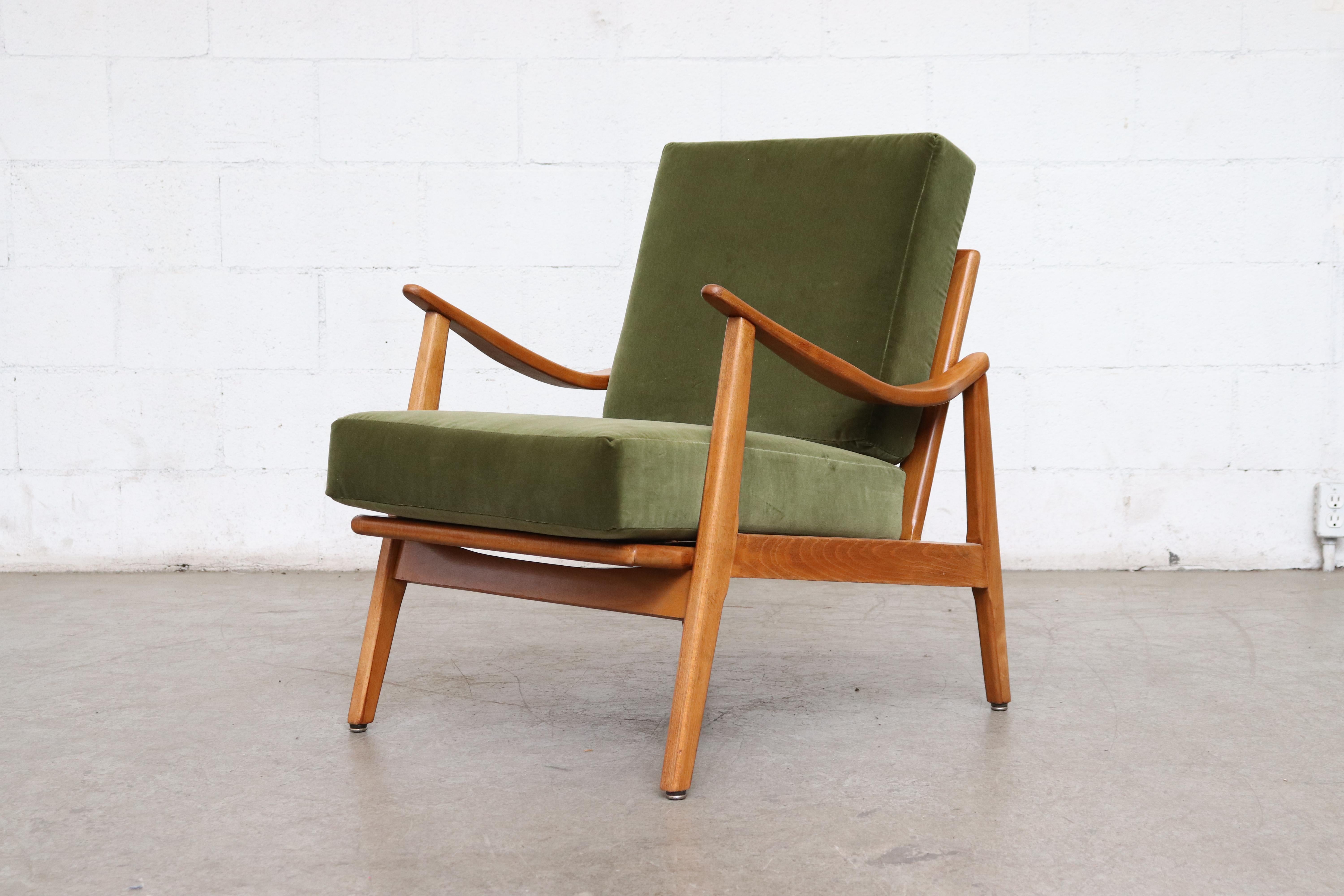 Danish Pair of Green Velvet Lounge Chairs 
