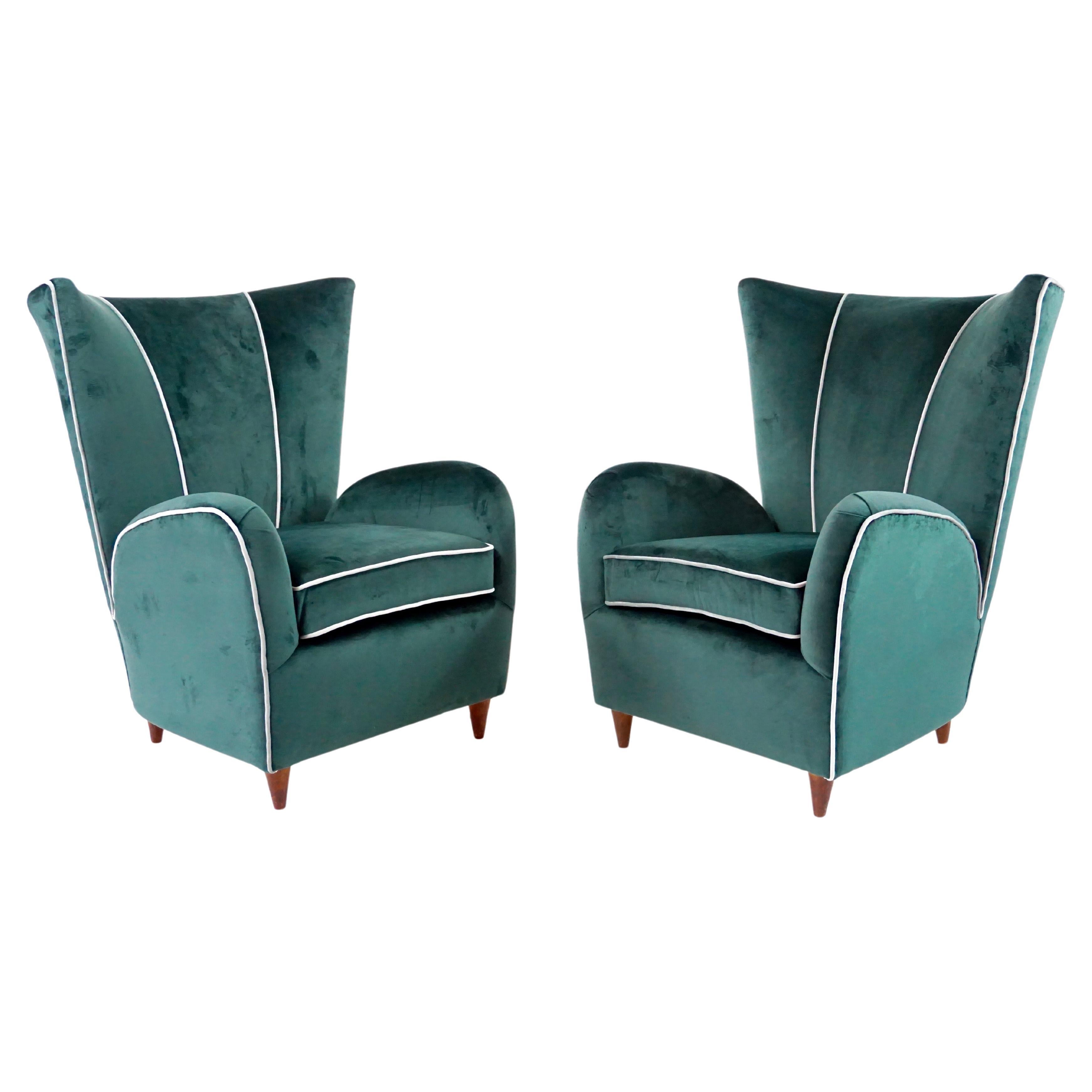 pair of green velvet Paolo Buffa armchairs, 1950 For Sale