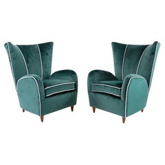 pair of green velvet Paolo Buffa armchairs, 1950