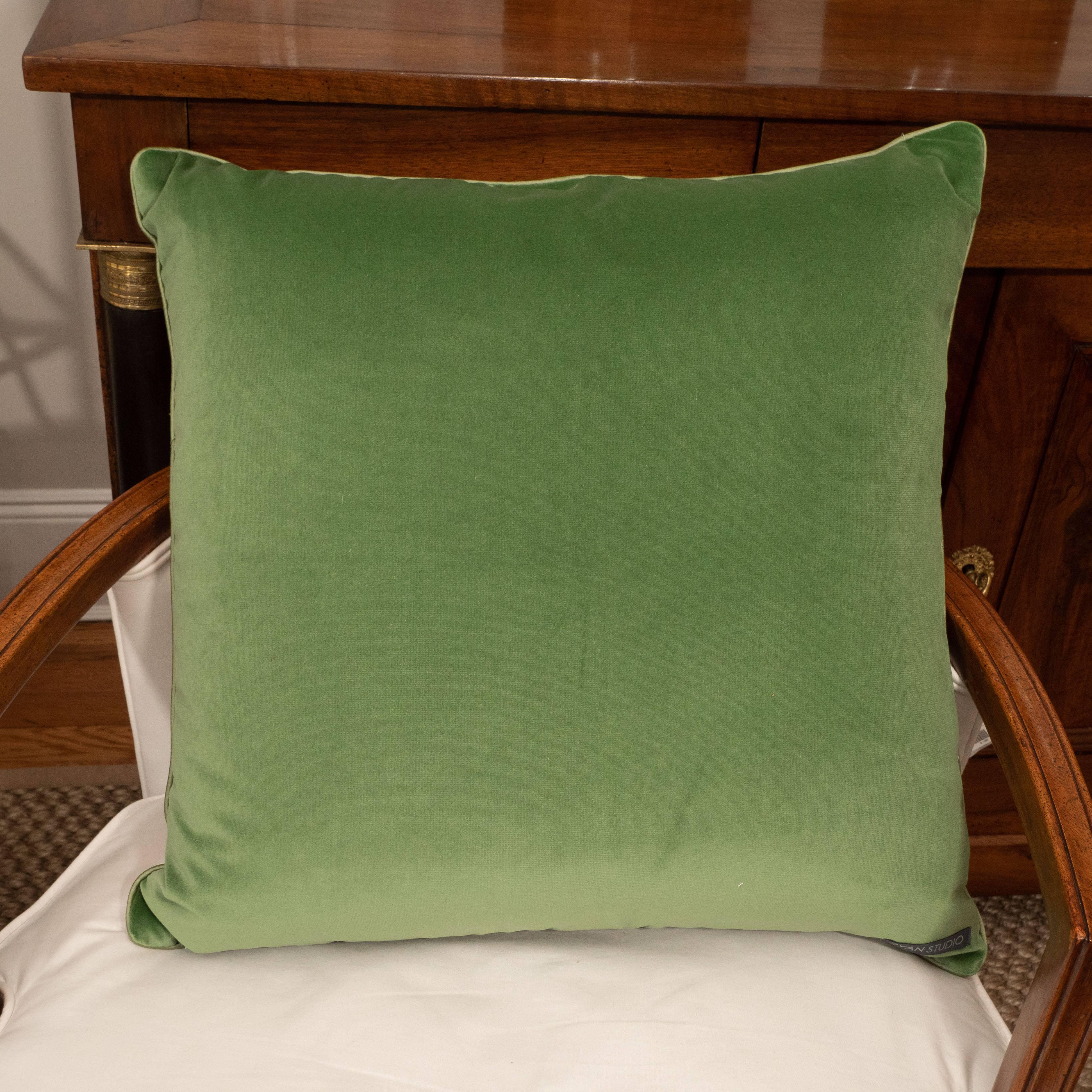 Pair of Green Velvet Pillows with Greek Key 1