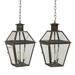 Pair of Green Verdigris Copper Lanterns