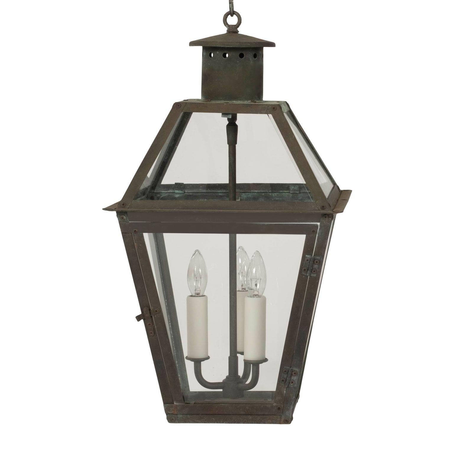 20th Century Pair of Green Verdigris Copper Lanterns