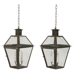 Pair of Green Verdigris Copper Lanterns
