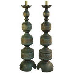 Pair of Green Verdigris Lamps in the Style of Frederick Cooper