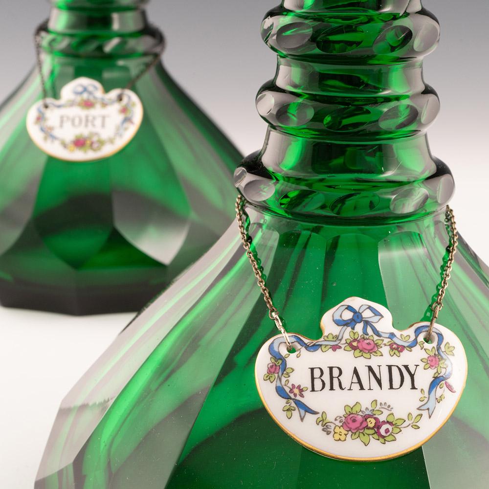Pair of Green Victorian Decanters with Labels c1850 For Sale 4