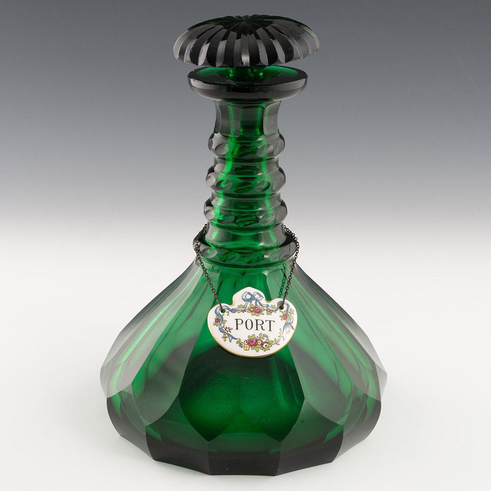 Pair of Green Victorian Decanters with Labels c1850 In Good Condition For Sale In Tunbridge Wells, GB