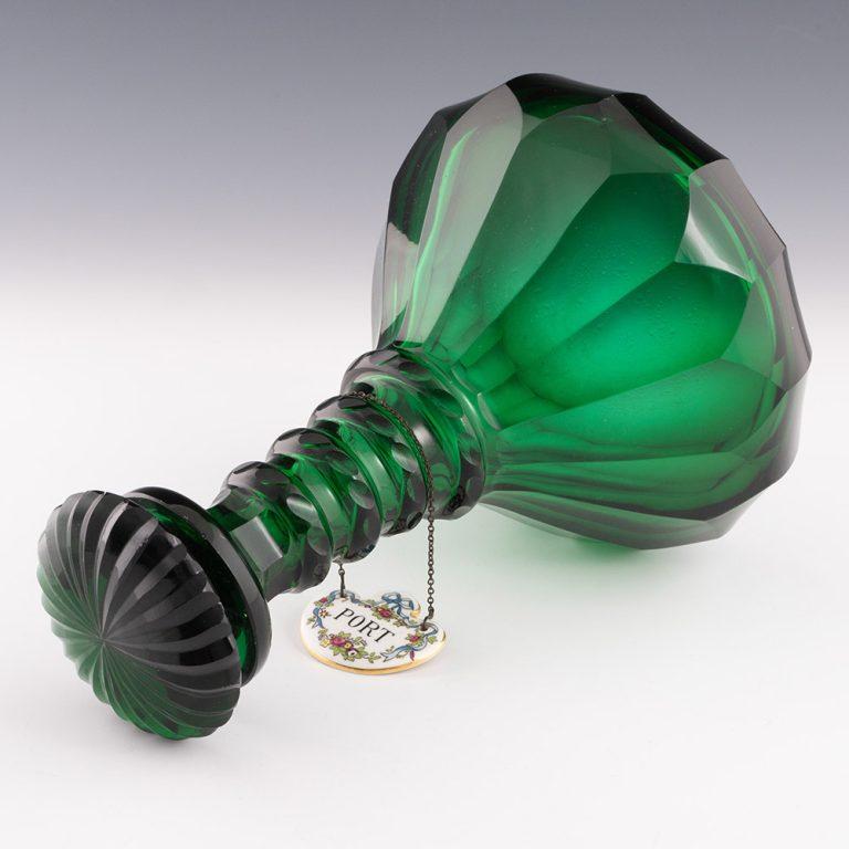 Mid-19th Century Pair of Green Victorian Decanters with Labels c1850 For Sale