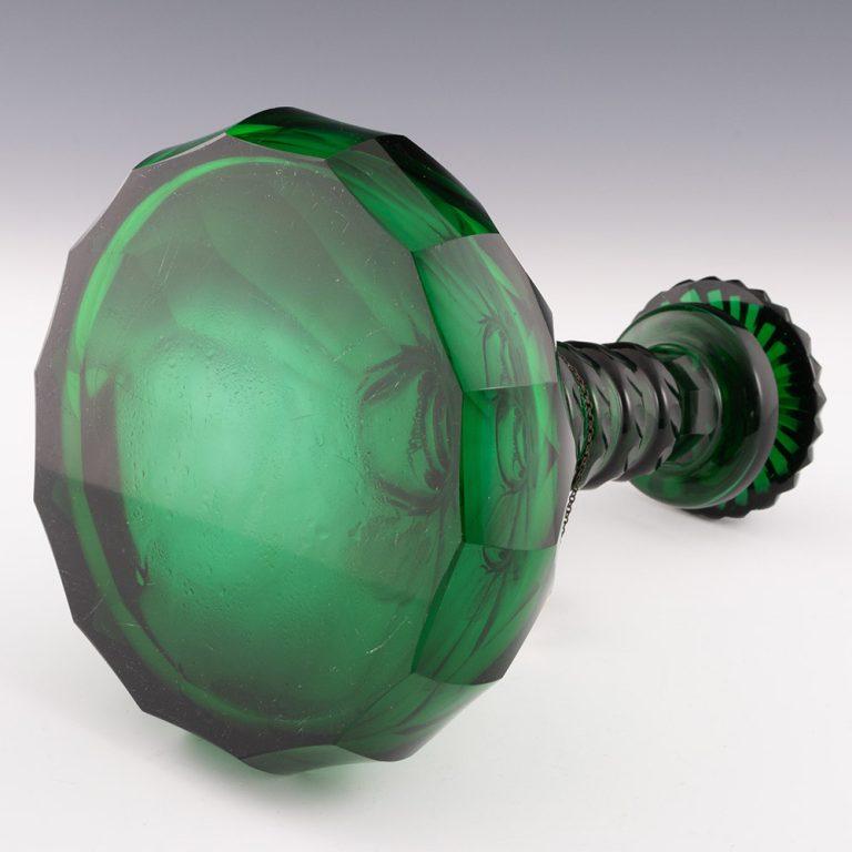 Glass Pair of Green Victorian Decanters with Labels c1850 For Sale
