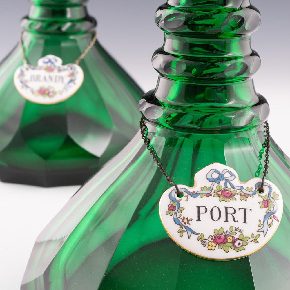 Pair of Green Victorian Decanters with Labels c1850 For Sale 3