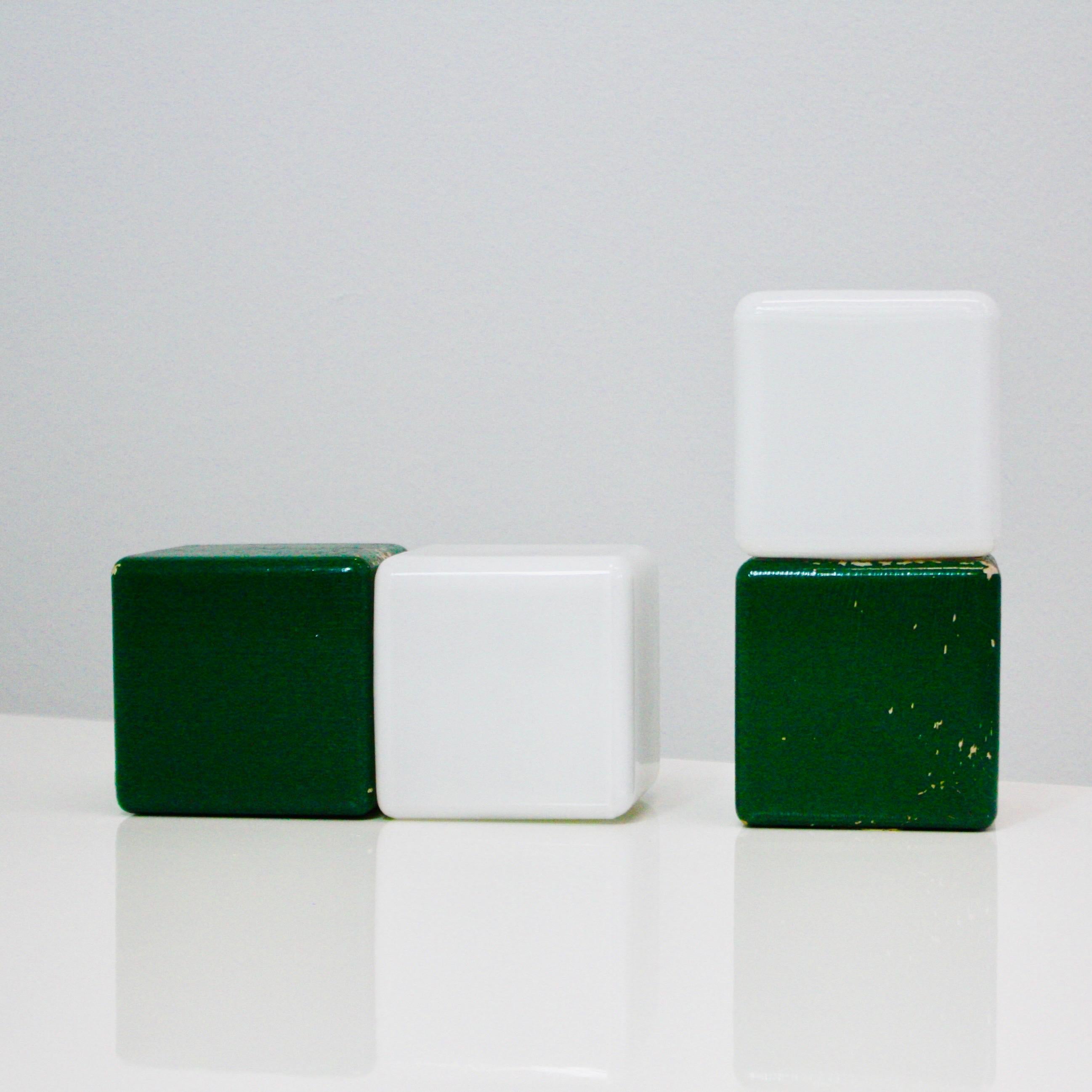 Glass Pair of Green & White Bed Lamps by Holm Sørensen, 1960s, Denmark For Sale