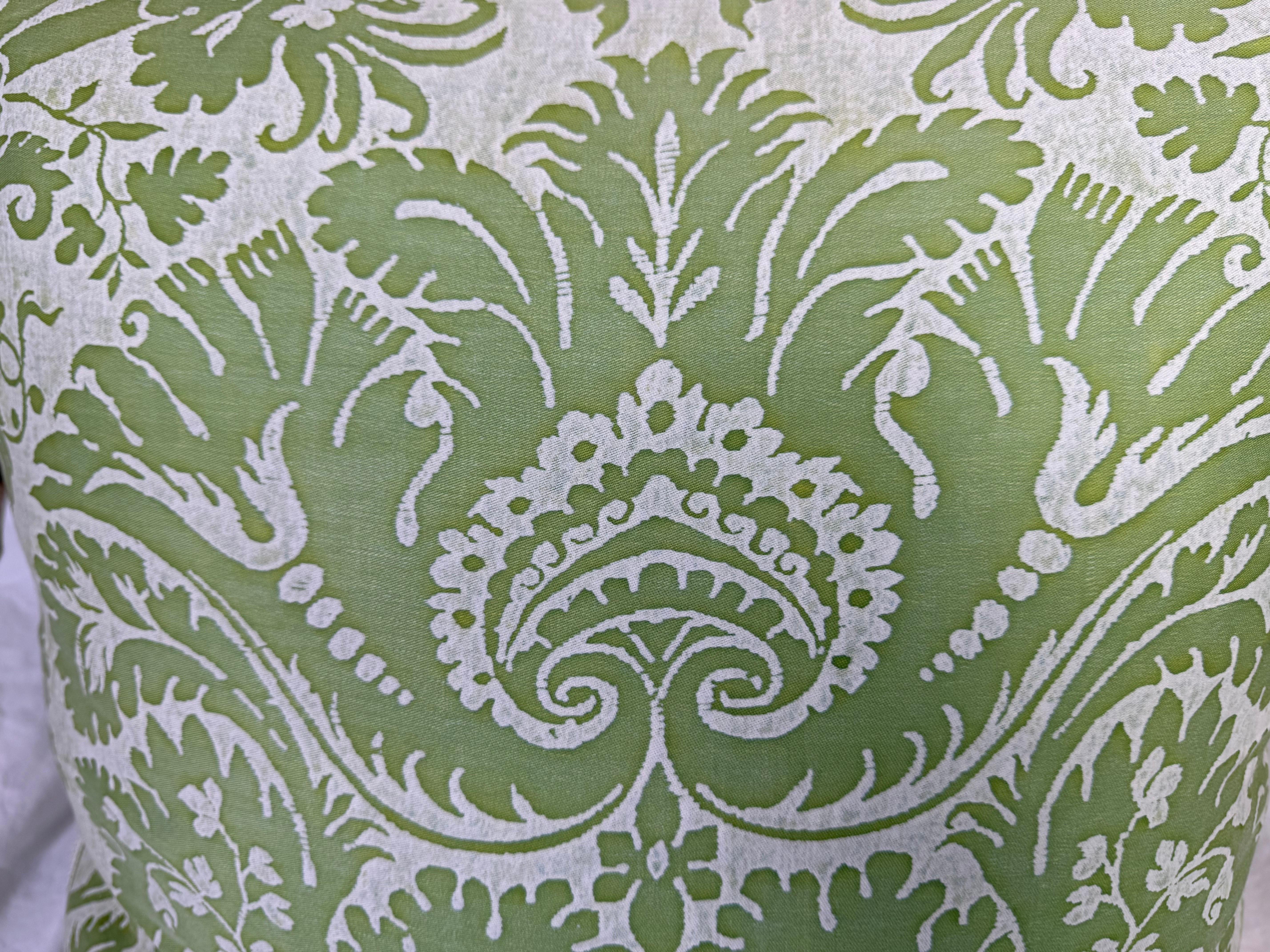 Italian Pair of Green & White Fortuny Pillows
