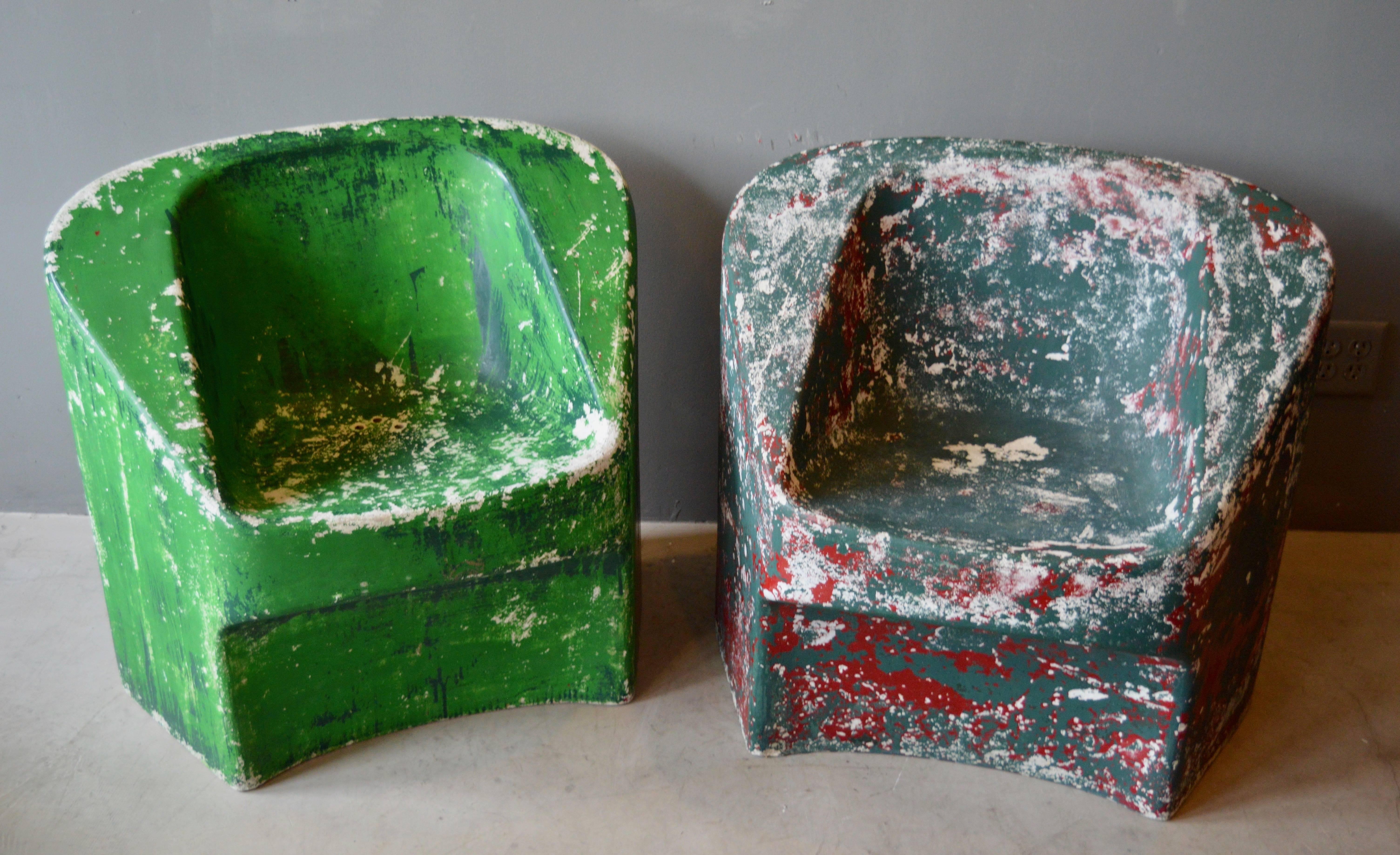 Rare set of green sculptural concrete chairs by Willy Guhl for Eternit. Priced as a set of two.

 