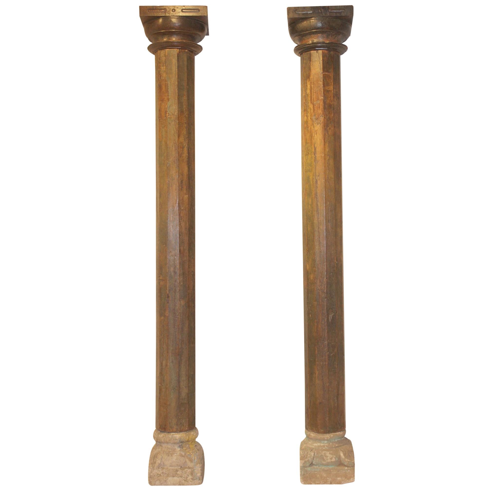 Pair of Green Wood Columns