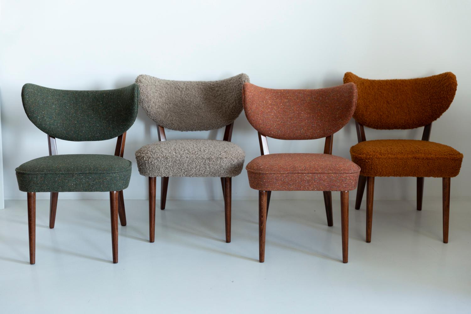 Fait main Paire de fauteuils club en laine verte en forme de coquille, par Vintola Studio, Europe, Pologne en vente