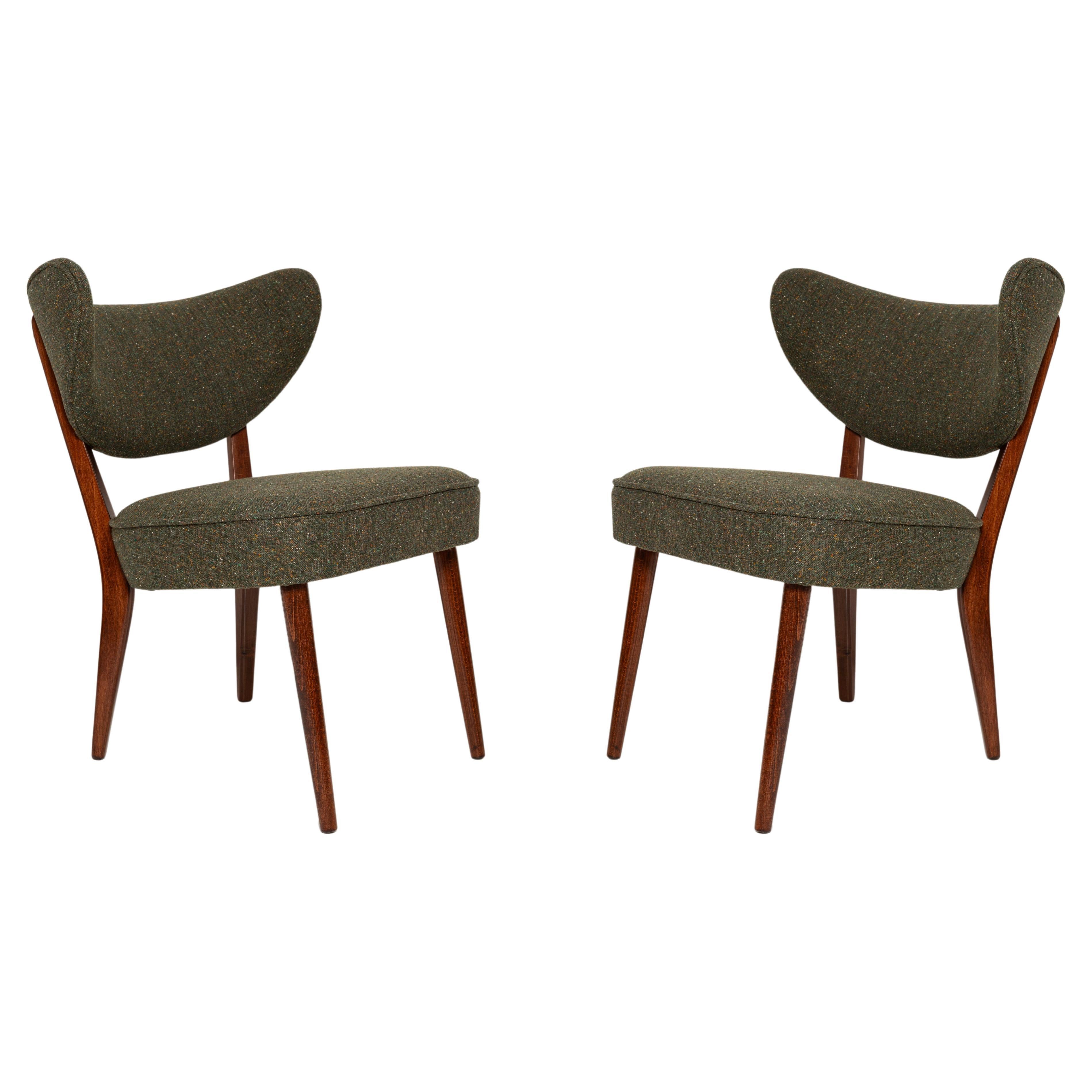 Pair of Green Wool Shell Club Chairs, by Vintola Studio, Europe, Poland For Sale