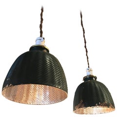Antique Pair of Green X-Ray Mercury Glass Dome Pendant Lights