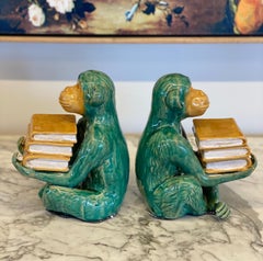 Pair of Green/Yellow Monkey Statues
