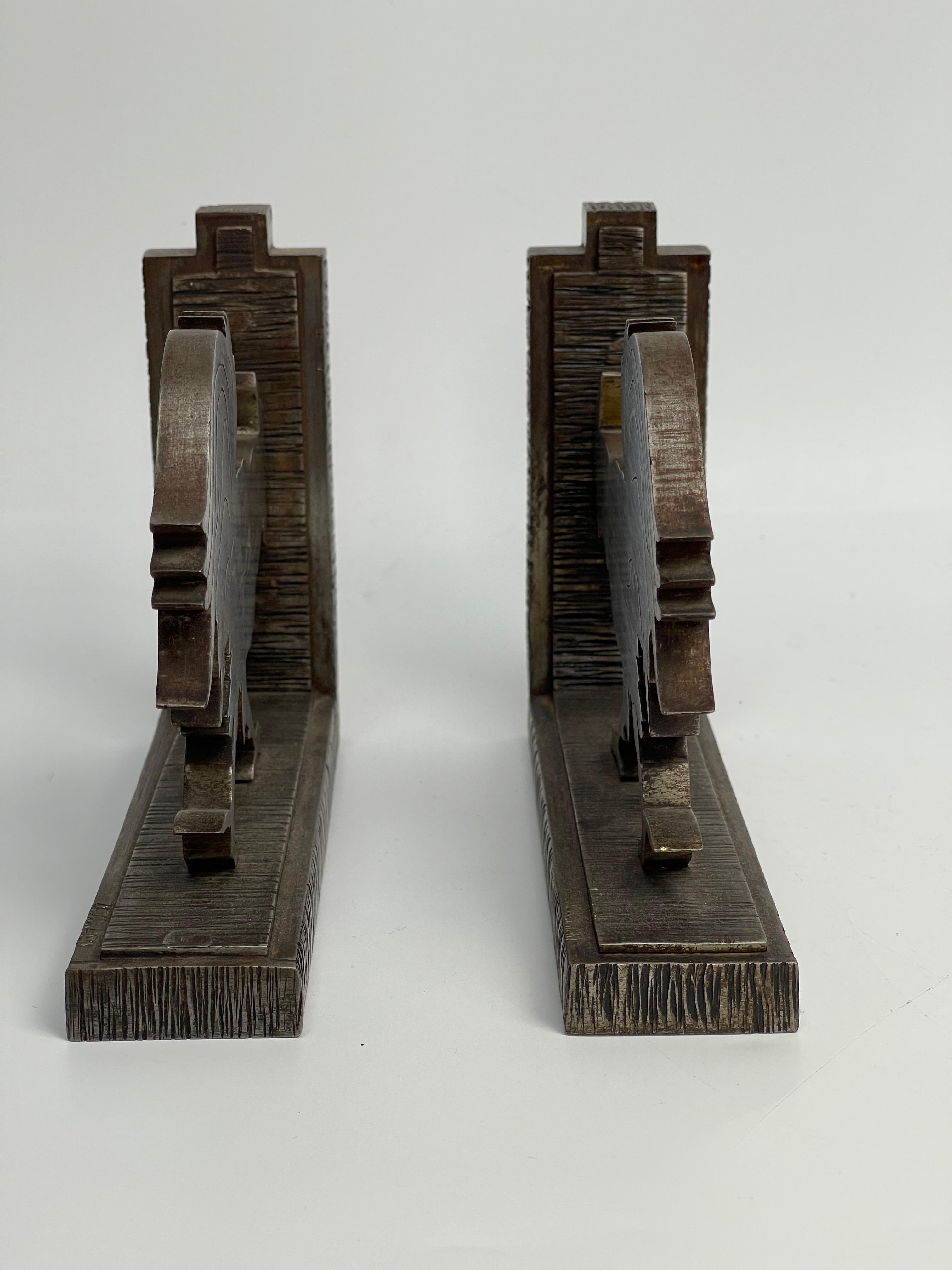 Pair of Greenhouse Bookends Art Deco Wrought Iron stamped Zadounaïsky For Sale 3