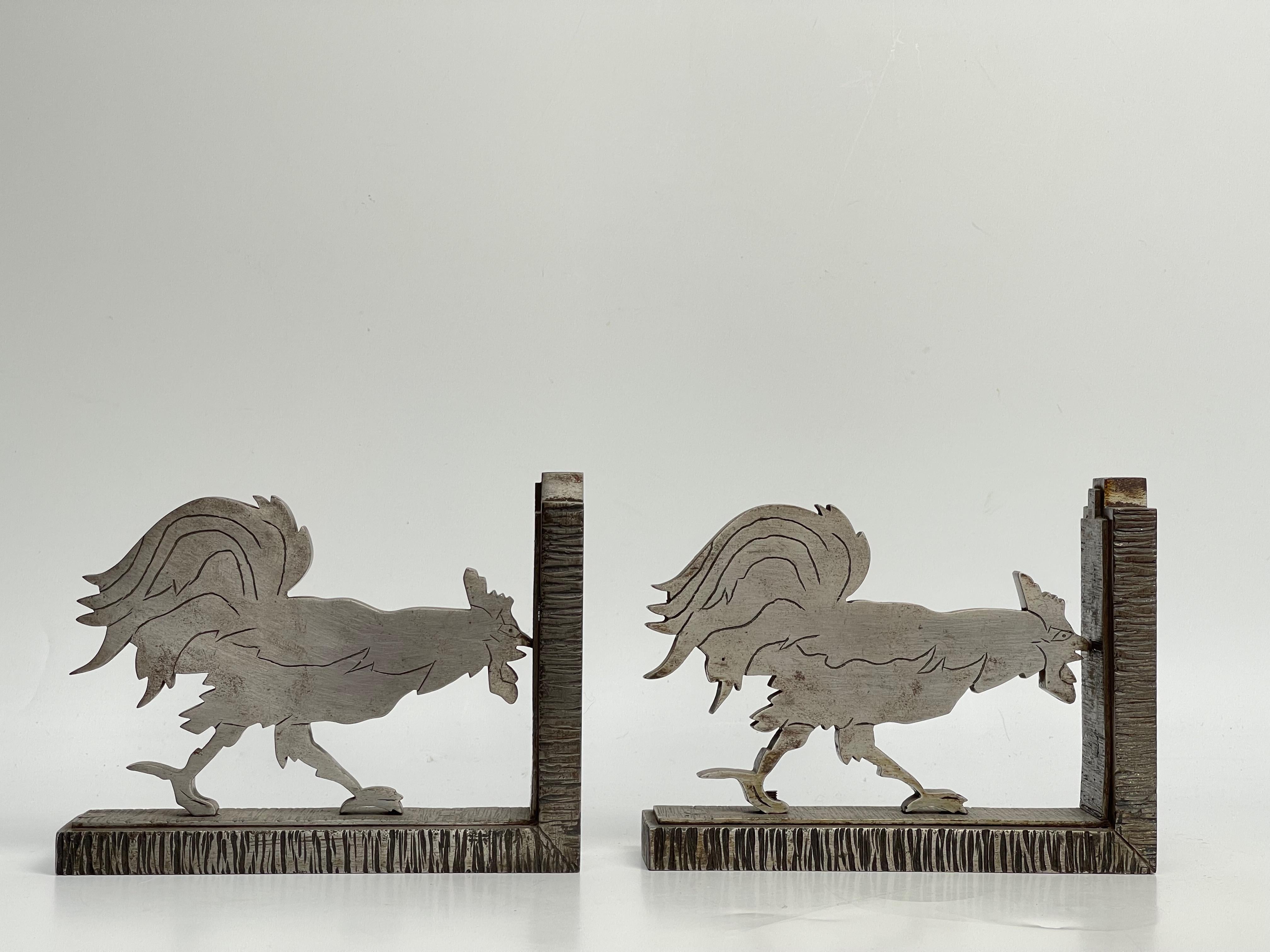 Pair of Greenhouse Bookends Art Deco Wrought Iron stamped Zadounaïsky For Sale 4