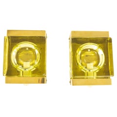 Paar grün lackierte maritime Glas-Wandlampen von Vitrika, 1970er Jahre