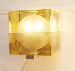 Pair of Greenish Wall Lamp "Cubo Sfera" 1968 Allessandro Mendini