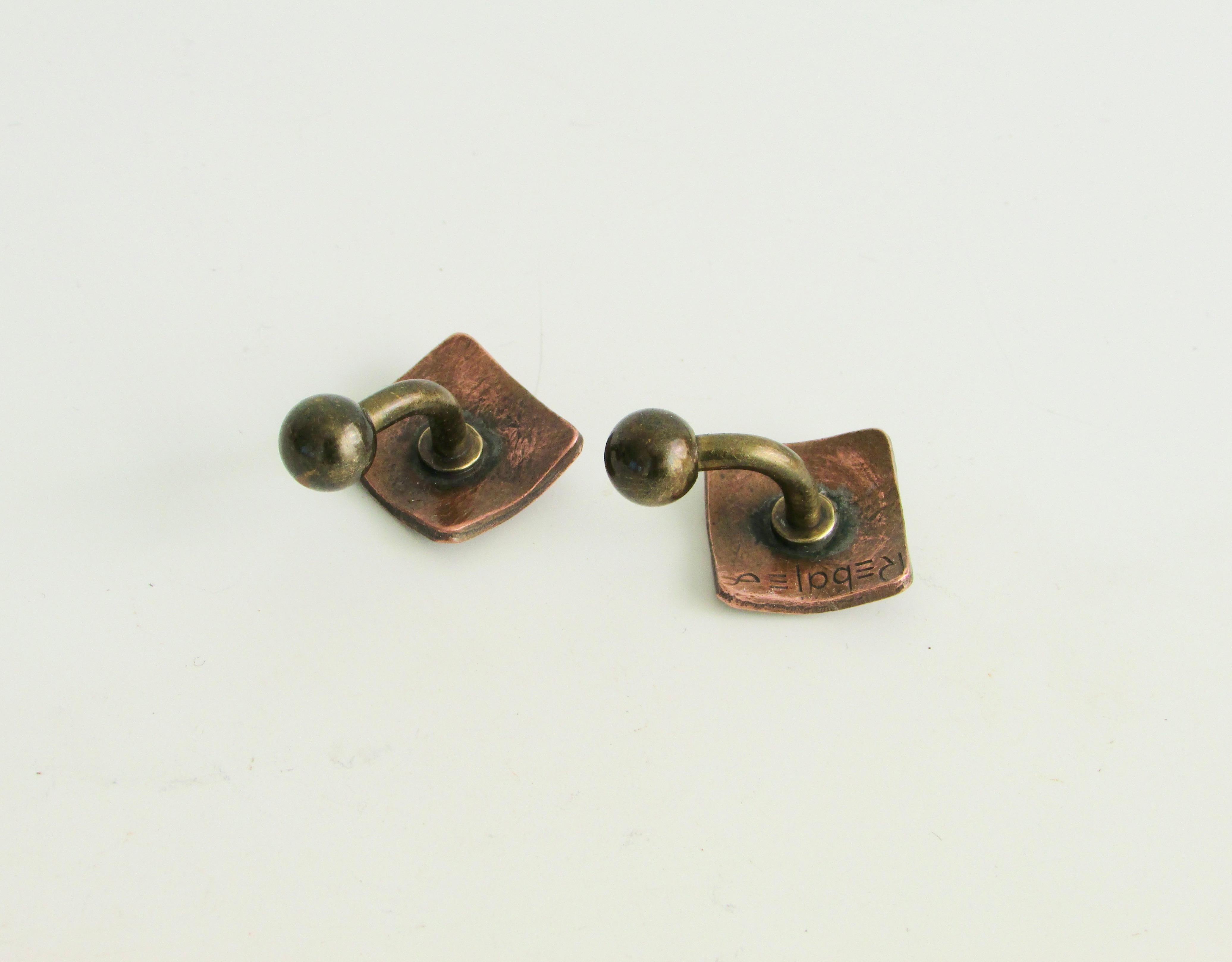 American Pair of Greenwich Village artist Rebaje Hammered Copper and Brass Cuff Links For Sale