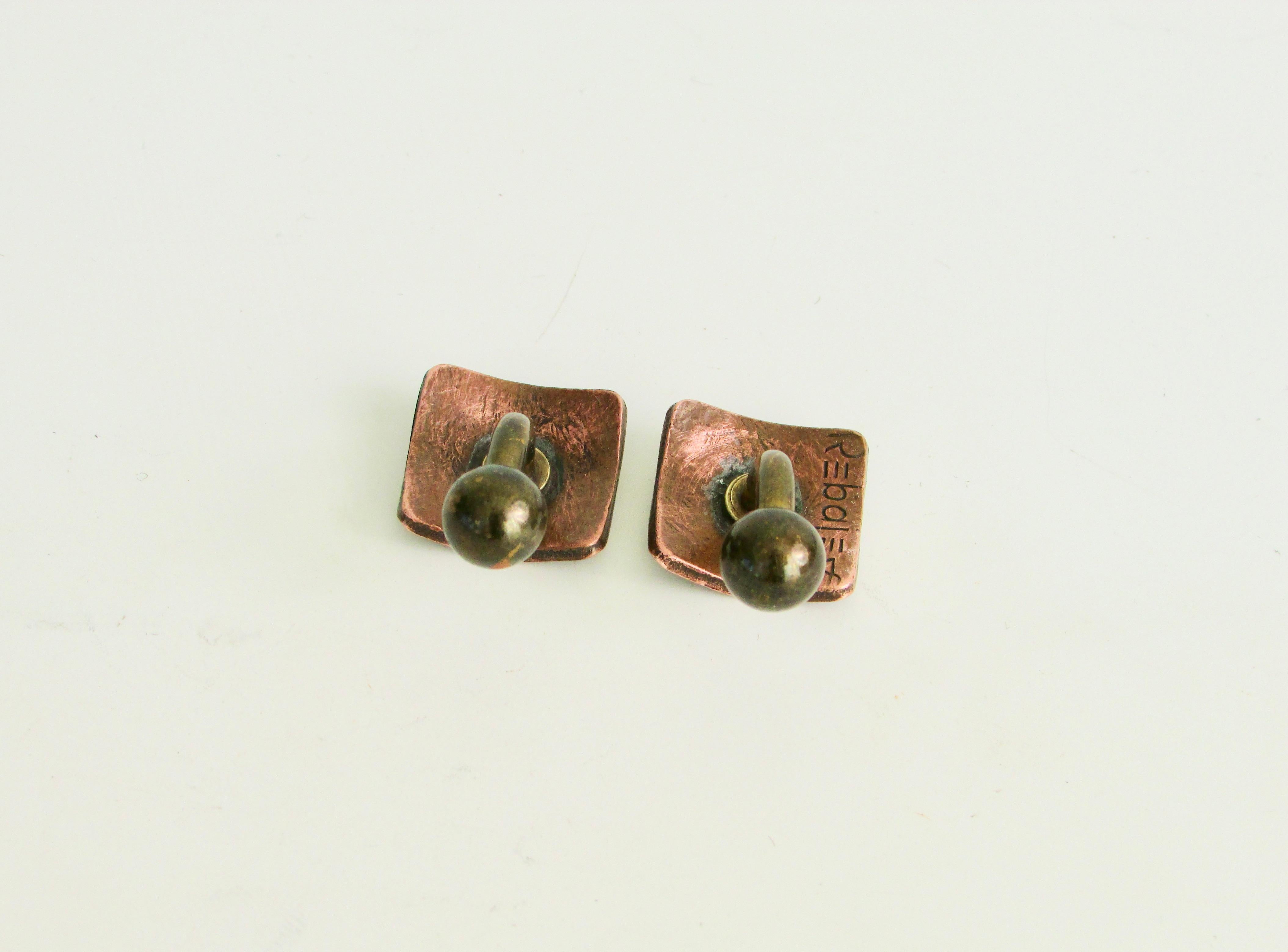 20th Century Pair of Greenwich Village artist Rebaje Hammered Copper and Brass Cuff Links For Sale